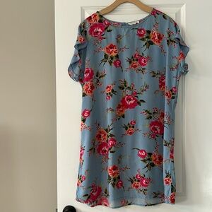 Beachlunchlounge Floral Roses Print Ruffle Sleeve Shift Dress Viscose Sz XL